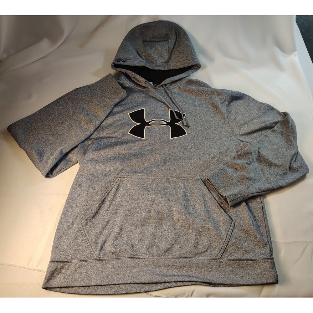 Under Armour Mens Big Logo Pullover Hoodie Gray Heather Large Gym Fitness Sports